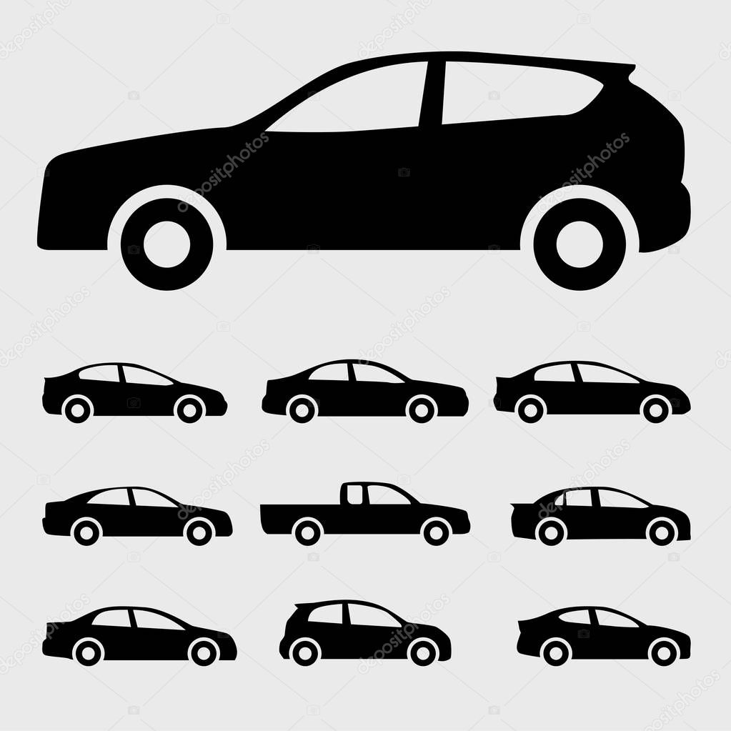 black cars icon vector set on the gray background