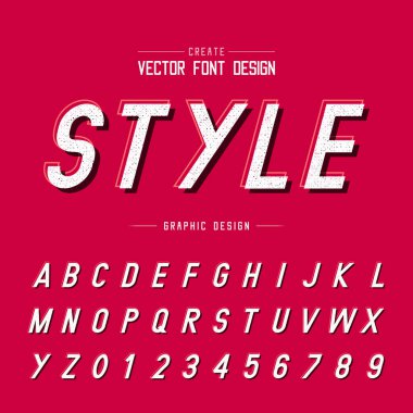 Doku alfabe vektör yazı tipi ve grunge, eski mektup ve sayı tasarımı, kırmızı arka plan üzerinde grafik metin