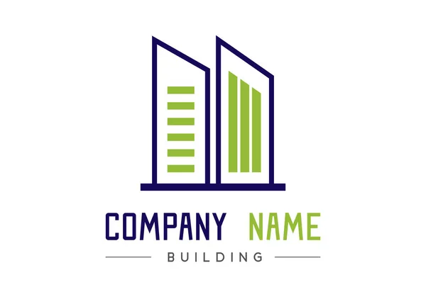 Modré Zelené Logo Budovy Bílém Pozadí Značka Obchodní Společnost Vektor — Stockový vektor