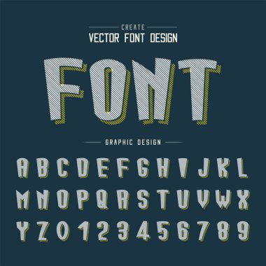 Satır Çizgisi yazı tipi gölgesi ve Grafik alfabe vektörü, Uzun yazı tipi harfi ve sayı tasarımı