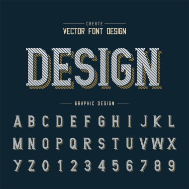 Satır Yazı Tipi gölgesi ve grafik alfabe vektörü, yazı tipi harfi ve sayı tasarımı yazılıyor