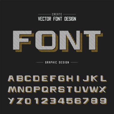 Satır Kalın Yazı Tipi Gölgesi ve alfabe vektörü, Tasarım yazı tipi harfi ve numarası, arkaplanda grafiksel metin