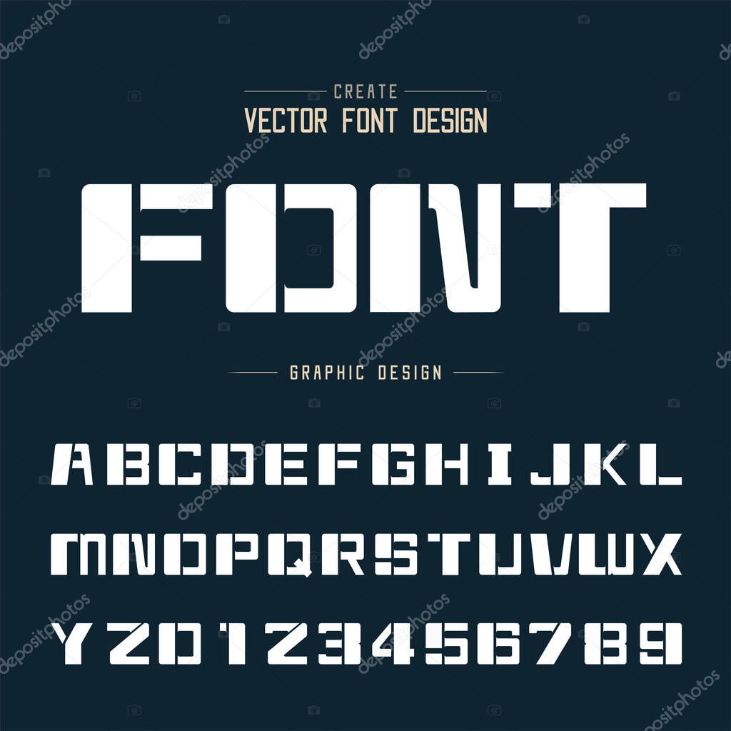 Tech Bold Font and Graphic alphabet vector, Technology Square typeface letter and number design