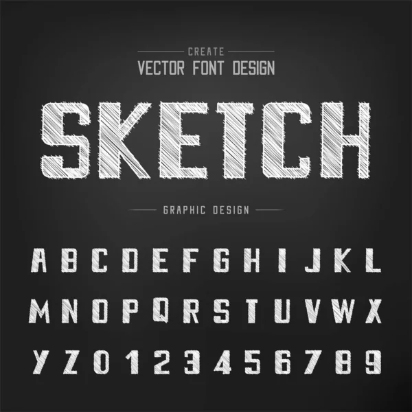 Sketch Bold Font Alphabet Vector Chalk Typeface Number Design Graphic — Stock Vector