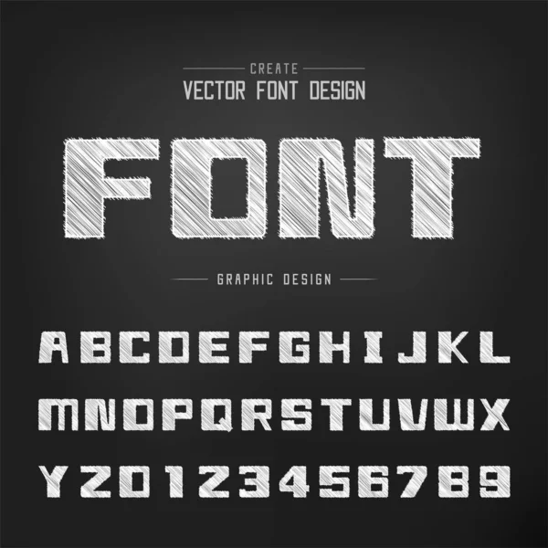 Sketch Bold Font Alphabet Vector Chalk Square Typeface Letter Number — Stock Vector