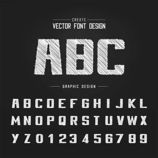 Sketch Bold Font Alphabet Vector Chalk Writing Typeface Number Design — Stock Vector