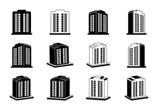 Набор Иконок Компании Коллекция Векторов Перспективы Здания Белом Фоне Иллюстрация — стоковый вектор