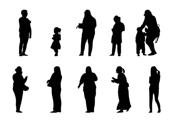 Menschen Stehen Silhouettenvektor Mann Und Frau Auf Weißem Hintergrund Mutter — Stockvektor