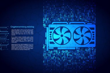 Ekran kartı teknolojisi illüstrasyon. Cryptocurrency Gpu incelemesi. Arka plan üzerinde onaltılı kod akışı.
