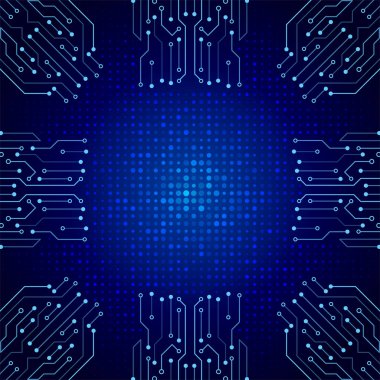 Yüksek-teknik okul teknoloji doku üzerinde mavi arka plan. Devre levhasını vektör çizim.
