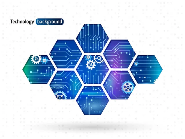 Abstrakter Technischer Hintergrund Mit Sechsecken Und Zahnrädern Tech Darstellung Des — Stockvektor
