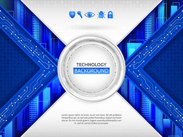 Abstrakter Technologie Hintergrund Mit Verschiedenen Technologie Elementen Und Datenschutzsymbolen Tech — Stockvektor