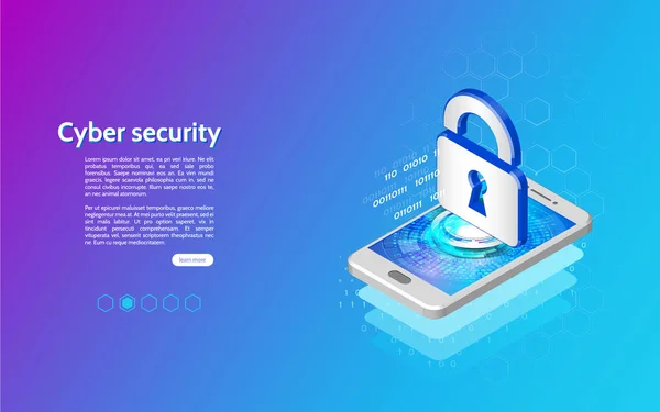 Concepto Mecanismo Tecnología Ciberseguridad Protección Datos Personales Isométricos Abstractos Cabecera — Vector de stock