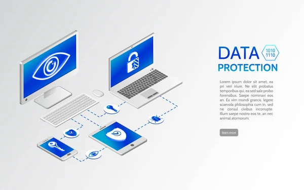 Concept Isométrique Protection Des Données Internet Sécurité Isométrie Illustration Protection — Image vectorielle