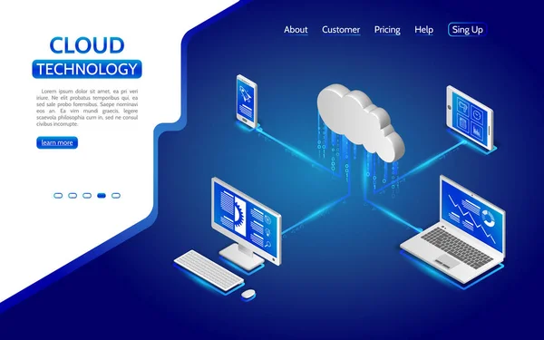 Isometrisches Cloud Computing Konzept Illustration Cloud Sicherheitssystem Mit Computer Laptop — Stockvektor