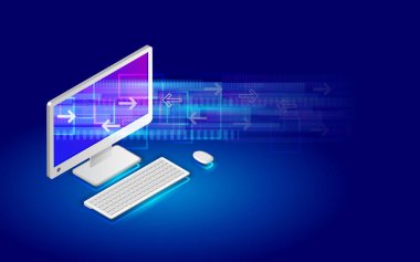 Transfer bilgisayar ağ dosya. Soyut sanal dijital akış. Kablosuz iletişim kavramı. Veri akışı vektör çizim