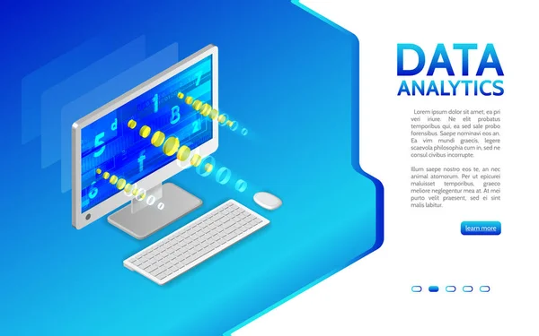 Streszczenie Analiza Ilustracji Izometryczny Systemu Analiza Informacji Komputerze Monitorowanie Statystyki — Wektor stockowy