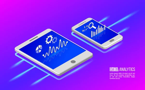 Información Analítica Trabajo Equipo Sobre Tabletas Teléfonos Inteligentes Herramientas Análisis — Archivo Imágenes Vectoriales