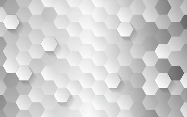 抽象的な六角形のグレーと白の背景 光と影の効果 技術の幾何学的設計 — ストックベクタ