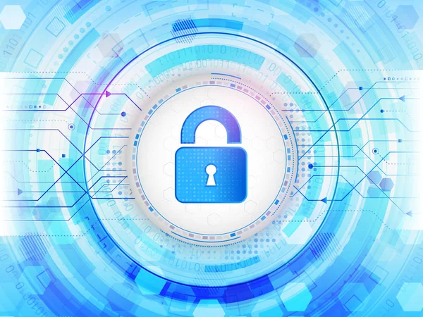グローバル ネットワークのセキュリティ ビジネス技術のサイバー データ保護 システムのプライバシー 南京錠でデジタル背景 — ストックベクタ