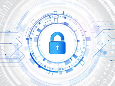Cyber asma kilit internet koruma için. Bilgisayar veri savunma. Küresel ağ güvenliği. Dijital iş arka plan. Devre kartı