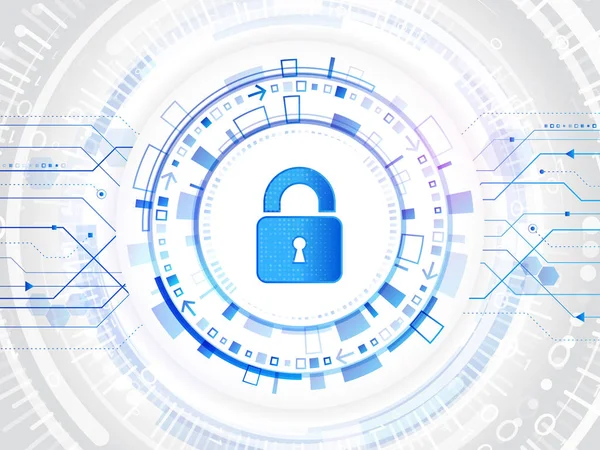 インターネットの保護のためサイバー南京錠 コンピューター データの防御 グローバル ネットワークのセキュリティ デジタル ビジネス背景を抽象化します 回路基板 — ストックベクタ