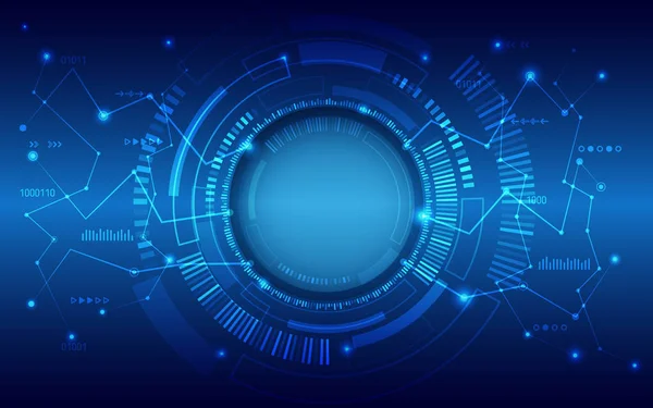 Abstrakter Blauer Hintergrund Mit Verschiedenen Technologie Elementen High Tech Kommunikationskonzept — Stockvektor