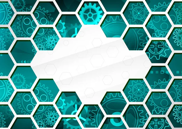 Abstract technology background with hexagons and gear wheels, hi-tech elements. — Stock Vector