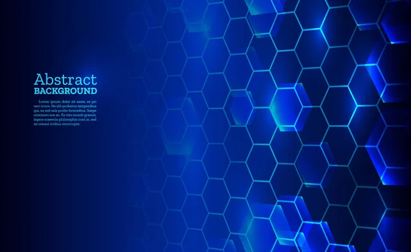 Abstrakte perspektivische Sechsecke auf blauem Hintergrund. Designvorlagen für Wissenschaft, Technologie oder Medizin. — Stockvektor