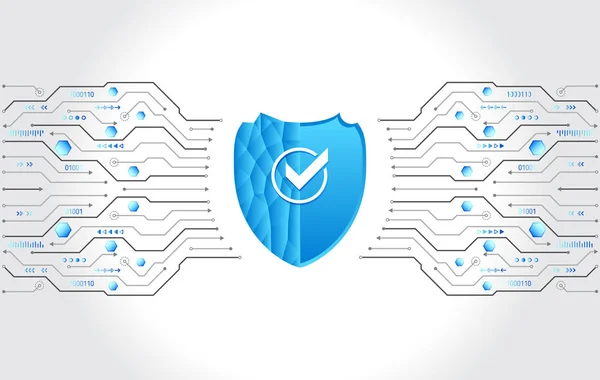 Privacy-concept voor gegevensbescherming. Shield Icon en Internet technologie netwerkverbinding — Stockvector