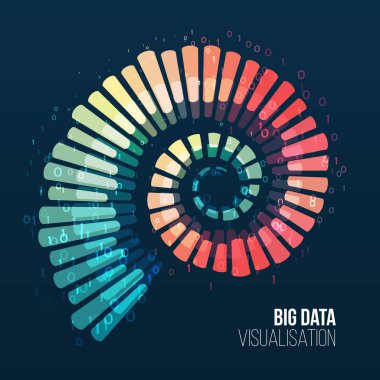 Big data visualization. Abstract background with spiral array and binary code. Connection structure. Data array visual concept. Big data connection complex. clipart svg vector 