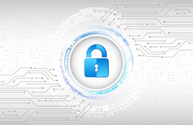 Veri koruma gizlilik kavramı. Asma kilit simgesi ve internet teknolojisi ağ bağlantısı