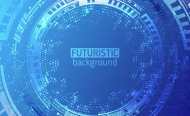 Çeşitli teknoloji öğeleri ile soyut mavi arka plan. Yüksek teknoloji iletişim konsepti.