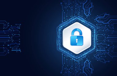 Siber güvenlik internet ve ağ kavramı. Soyut devre kartı.