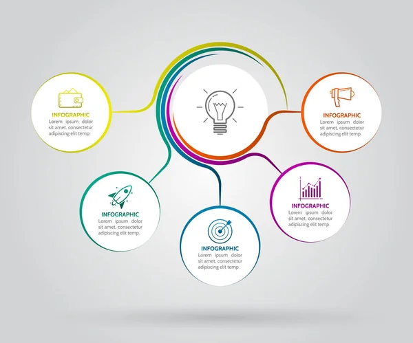 Plantilla Infográfica Con Líneas Retorcidas Opciones Círculo Para Presentación Visualización — Vector de stock