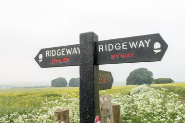 Ridgeway Ulusal Trail İngiltere Avebury Ivanhoe Beacon işareti yazı 90 mil Wiltshire North Wessex Downs alan, olağanüstü doğal güzellik Aonb