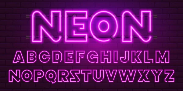 80 s mor neon retro yazı tipi. Fütüristik krom harfler. Koyu arka plan üzerinde parlak alfabe. Işık sembolleri üye club gece göstermek için. Galaksideki boşluk kavramı. Dizi türü. Seviyelendirilmiş sürüm. — Stok Vektör