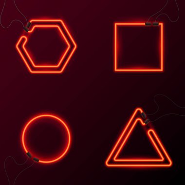 Parlak Neon etkisi soyut üçgen. Gece kavramı koyu arka plan üzerine kulüp ya da bar. düzenlenebilir vektör. Parlak çerçeve. Vintage elektrik sembolü. Kare polihedron daire