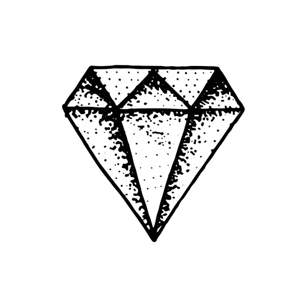 Mode diamant tatuering för flickor. Crystal lysande Engraved hand dras i gamla vintage skiss. Vektor surrealistisk illustration, emblem. Ädelsten för kort. — Stock vektor