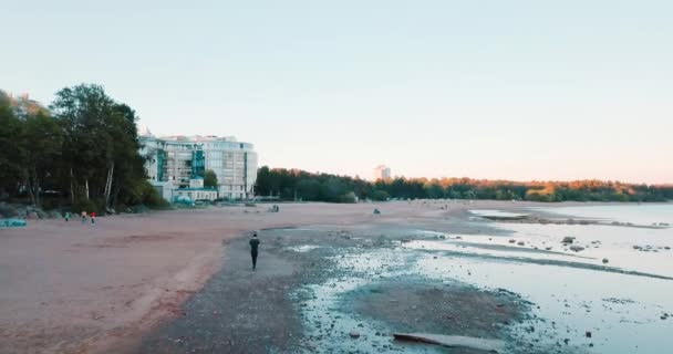 Vista incrível da praia e do mar. O oceano azul. Fim de semana ou férias. Vista superior. Paisagem de fundo russo. O Golfo da Finlândia. Mar Báltico — Vídeo de Stock