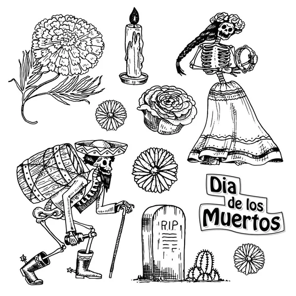 Dia Dos Mortos Feriado Nacional Mexicano Com Inscrição Original Espanhol — Vetor de Stock