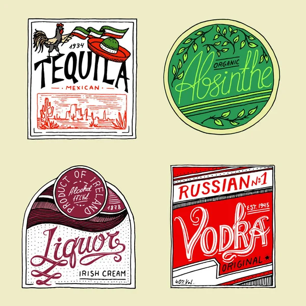 Vintage Amerikan pelin tekila votka likör rozeti. Kaligrafi elemanları ile alkol etiket. Klasik çerçeve poster afiş için. Güçlü içki. El oyulmuş kroki yazı t-shirt için çekilmiş.