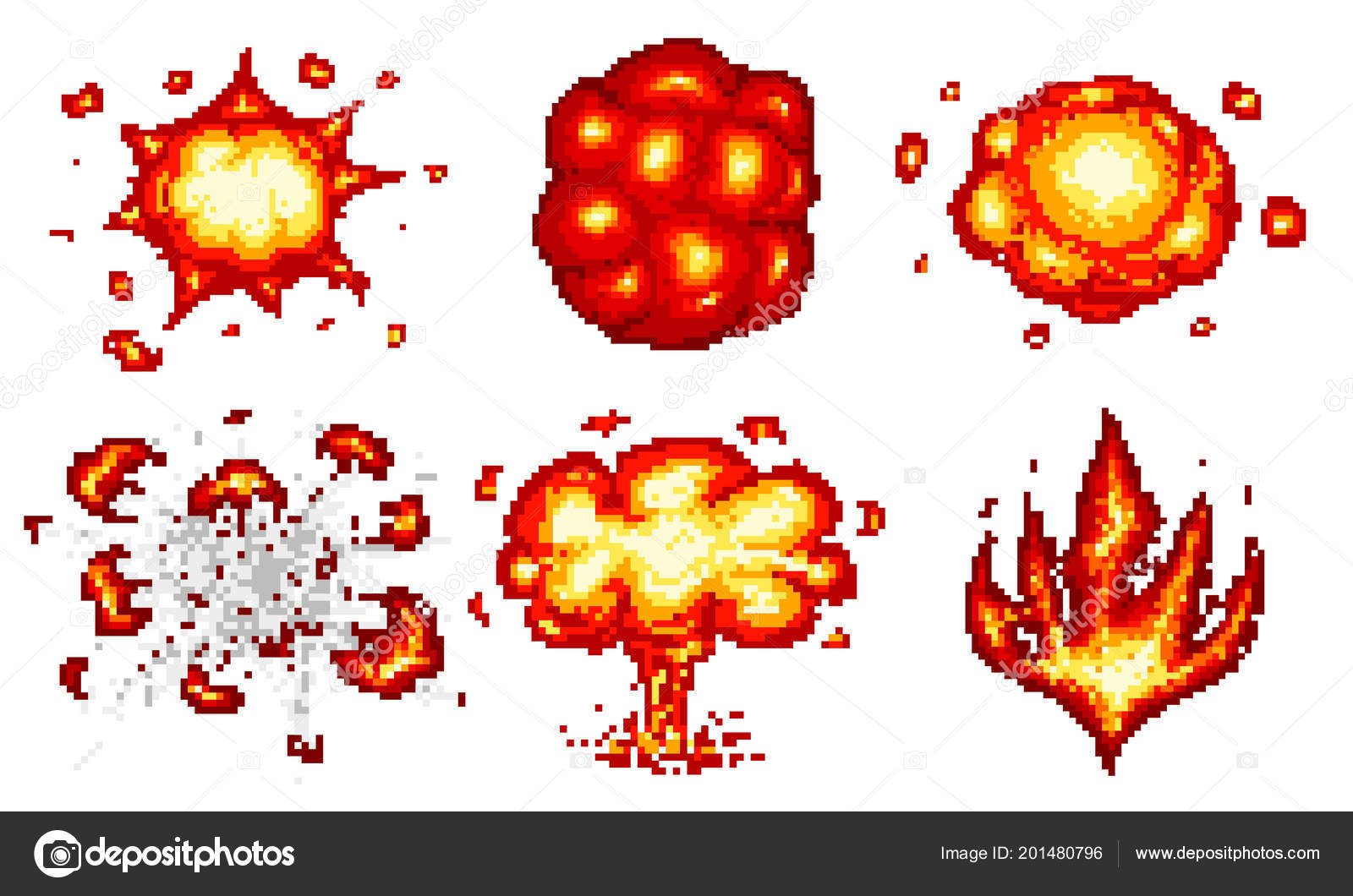 Pixel art explosions. game icons set. Comic boom flame effects for emotion. 8-Bit Vector. Bang burst explode flash nuclear bubble dynamite with smoke. Animation frame. Process steps, Video fire. Stock Vector Image Pixel art explosions. game icons set. Comic boom flame effects for emotion. 8-Bit Vector. Bang burst explode flash nuclear bubble dynamite with smoke. Animation frame. Process steps, Video fire. Stock Vector Image