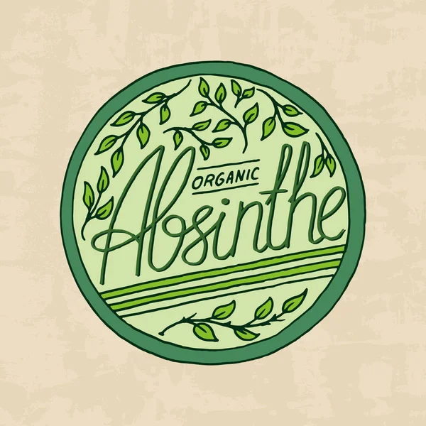 Placa Etiqueta Absenta Vintage Fuerte Logotipo Alcohol Con Elemento Caligráfico — Vector de stock