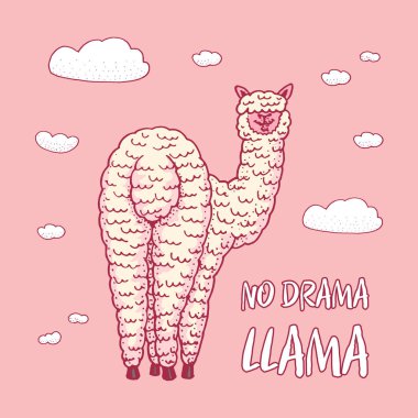 Cute Alpaca Llamas or wild guanaco on the background of Funny smiling animals in Peru for card poster invitation t-shirt. Hand drawn Elements. Engraved sketch. clipart