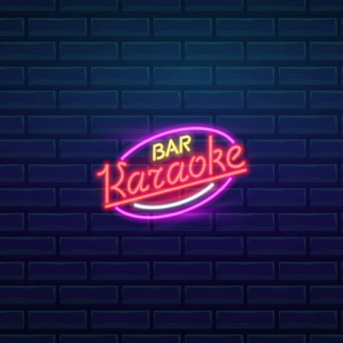 Moda neon işareti kümesi. Gece parlak tabela Karaoke, Glowing ışık afiş. Yaz logo, amblem. Kulüp ya da koyu arka plan üzerinde bar. Düzenlenebilir vektör.