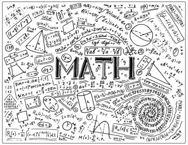 Bilimsel formüller ve fizik ve matematik beyaz tahta üzerinde hesaplamalar. Cebir ve geometri okulda ders. Eğitim ve bilim. oyulmuş elle çizilmiş eski kroki ve vintage tarzı.