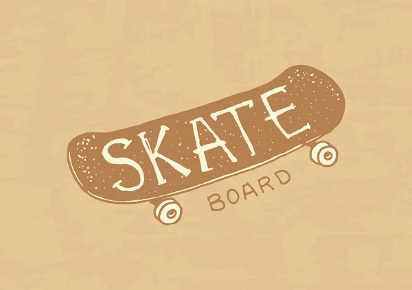 Etiqueta de skate. logo para skater. placa, emblema. boceto dibujado a mano grabado en estilo vintage monocromo. Ilustración vectorial. Diseño urbano . — Archivo Imágenes Vectoriales