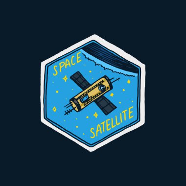Vintage alanı logo. Astronomik galaksinin keşfi. Misyon astronot veya uzay adamı. kozmonot macera. rozet amblemi yama etiket. oyma el çizilmiş kroki.