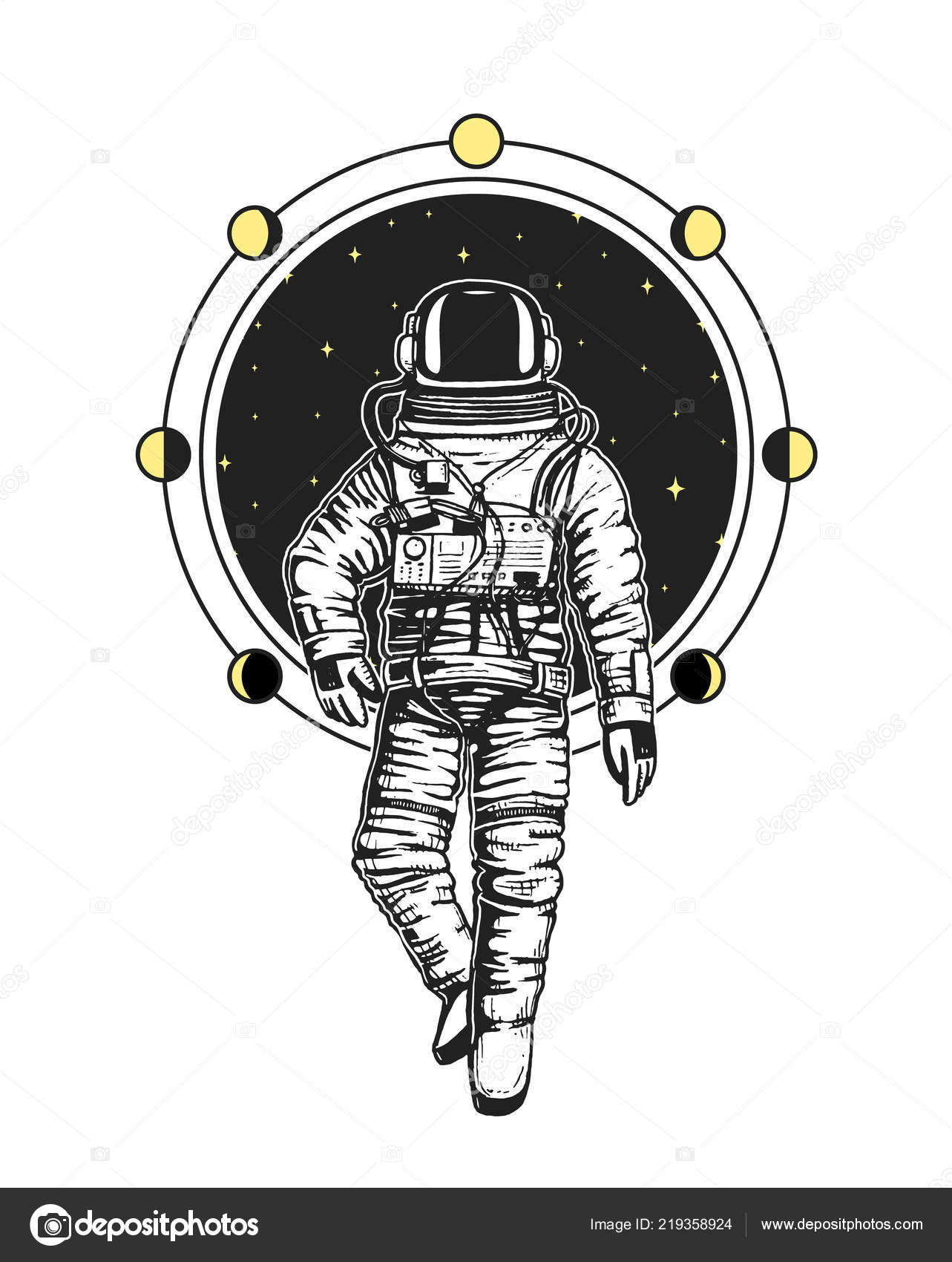 Astronaut Spaceman Cards Moon Phases Planets In Solar